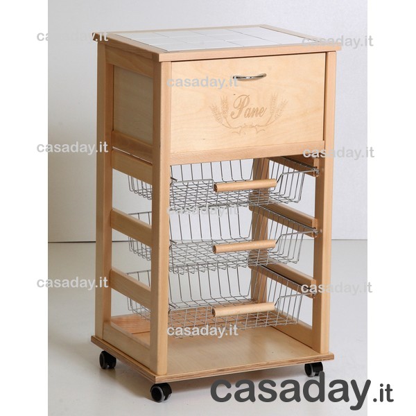 CARRELLO LEGNO C/MATTONELLE PORTAPANE NOCE 